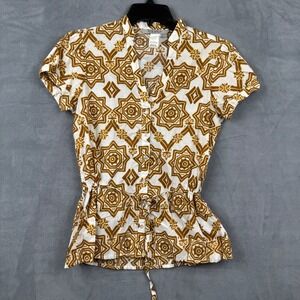 Tex by‎ Max Azria Women's XS Button Front Short Sleeve Tunic Top Geometric Print